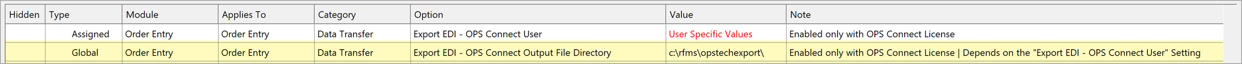 Ops Connect System Options