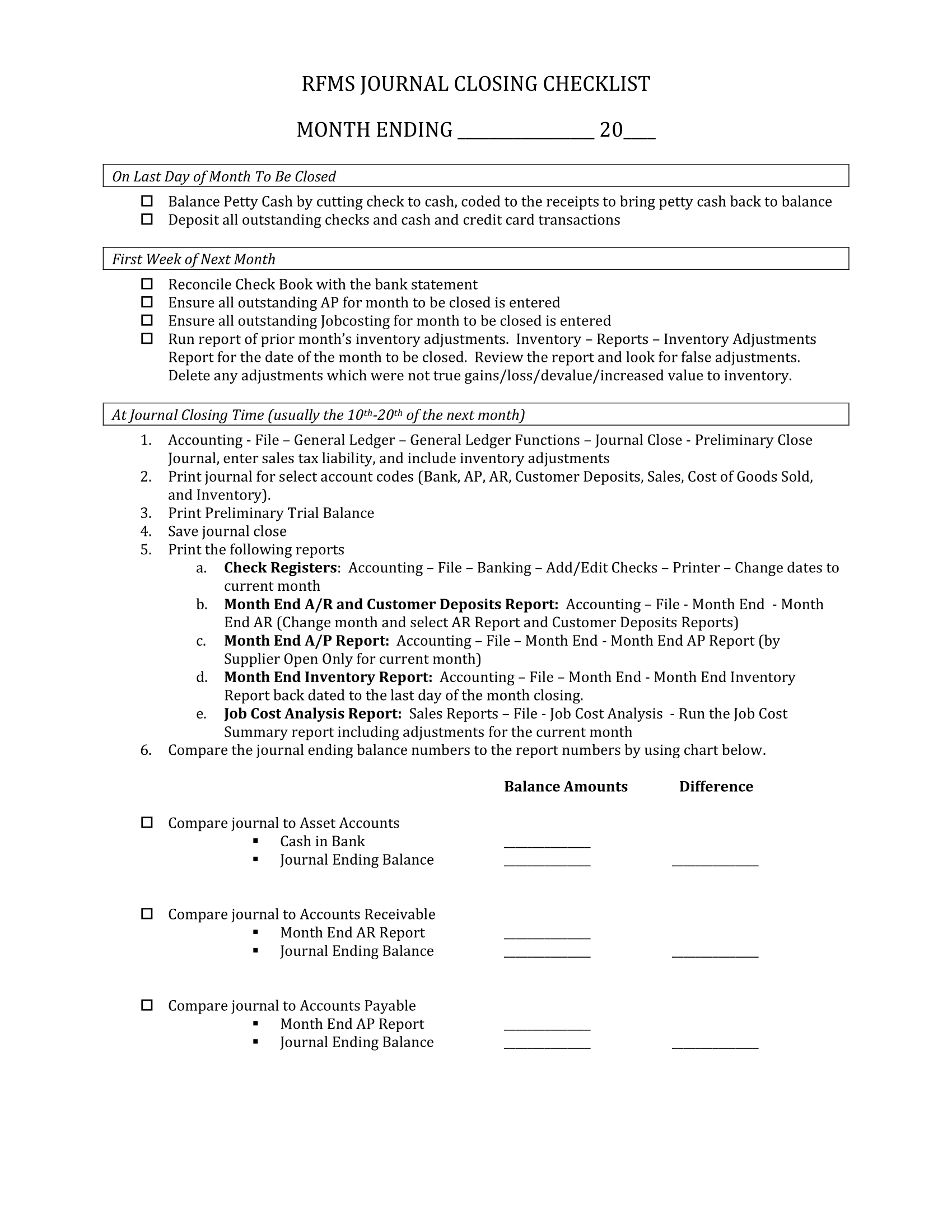 Month End Journal Closing Report Checklist (Non-ERRM) – RFMS Help Desk